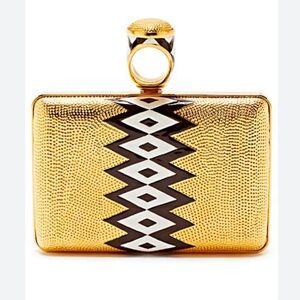 Tom Ford Gold Black & white crocodile Geometric ring luxury designer Clutch